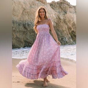 BRADLEA SMOCKED TASSEL TIE MAXI DRESS - LILAC